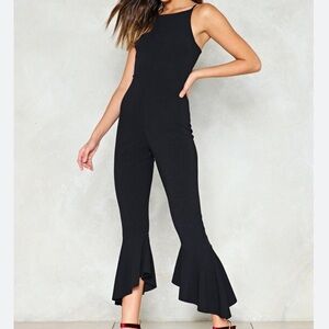 ASOS size 6 black jumpsuit with open‎ back and ruffle cropped legs
